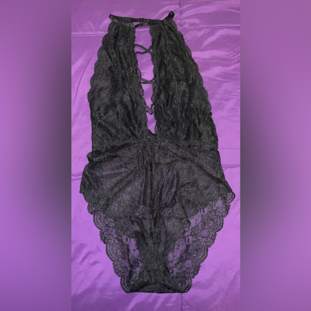 Black Lace Halter Bodysuit